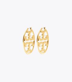 Miller Hoop Earring: Women's Designer Earrings | Tory Burch Luxury Pierced Brass Hoop Earrings, Classic Tan Jewelry, Tory Burch Earrings, Miller Sandal, Square Toe Sandals, Tory Burch Miller, Boutique Online, Footwear Design Women, Girly Jewelry