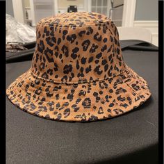 Purchased For A Bachelorette Trip But I Ended Up Not Bringing It! Casual Leopard Print Summer Hat, Casual Brown One Size Bucket Hat, Casual One Size Brown Bucket Hat, Leopard Bucket Hat, Fur Pom Pom Hat, Straw Fedora, Bachelorette Trip, Black Wedge, Black Wedge Sandals