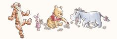 winnie the pooh, tigger, eeo and piglet are lined up