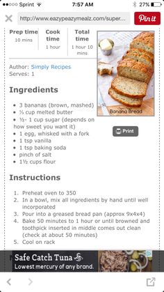 the recipe for bread is displayed on an iphone screen, with instructions to make it