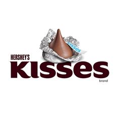 hershey's kisses brand logo on white background with chocolate cone wrapped in foil