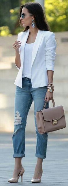 Find More at => http://feedproxy.google.com/~r/amazingoutfits/~3/SOwZ5VclaaI/AmazingOutfits.page Office Outfits Women Monochrome, Blazer Outfits Casual, Blazer Outfits For Women, Nice Outfits, Dream Style, Outfit Trends