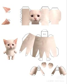 an image of paper cut out of a cat's head and tail, with instructions on how to fold it