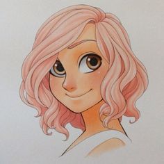 a drawing of a girl with pink hair