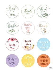 thank you stickers with flowers and leaves on them