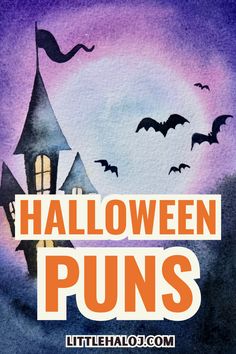 halloween puns with bats flying over a house