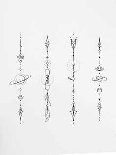 a line drawing of different designs on a wall