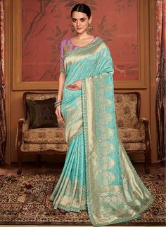 Sky Blue Dola Silk Wedding Wear Embroidery Work Saree MAHARANI 189  Desc:  Description  Sky blue Pure Soft Dola silk saree with zari woven and fancy lace border work .The blouse comes as unstitched with embroidery work.  Browse our stunning collection of festive wear and wedding silk sarees at KollybollyethnicS and enjoy complimentary worldwide shipping. Theres no need for a minimum order or coupon code. Elevate your festive spirit with our exquisite silk sarees this season. This Diwali weve int South Silk Sarees, Indian Designer Sarees, Designer Sarees Collection, Traditional Saree, Green Saree, Party Kleidung, Embroidery Saree, Art Silk Sarees, Trendy Sarees