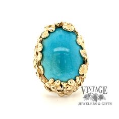 14 karat yellow gold floral design turquoise ring Estate Ring, Robin's Egg Blue, Persian Turquoise, Estate Rings, Ring Mountings, Robins Egg, Turquoise Stones, Robins Egg Blue, Gold Floral