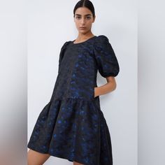 New With Tags! Black Jacquard Party Dress, Chic Black Jacquard Dress, Black Jacquard Dresses For Spring, Chic Short Sleeve Jacquard Dress, Chic Jacquard Short Sleeve Dress, Ruffled Sleeve Dress, Tulle Skirt Dress, Zara Maxi Dress, Camo Dress