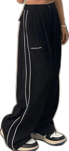 Black Ankle-length Pants For Streetwear, Sporty Black Straight Leg Pants, Black Relaxed Fit Ankle-length Sweatpants, Black Straight Leg Sweatpants For Fall, Black Wide-leg Athleisure Pants, Black Tapered Leg Sweatpants For Spring, Black Straight Leg Athleisure Pants, Trendy Black Tapered Leg Pants, Trendy Black Tapered Leg Sweatpants