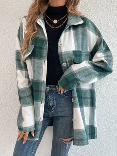 University Outfit, Long Sleeve Outerwear, Casual Vest, Simple Trendy Outfits, 가을 패션, Cute Simple Outfits, Long Sleeves Jacket, Plaid Print, College Outfits