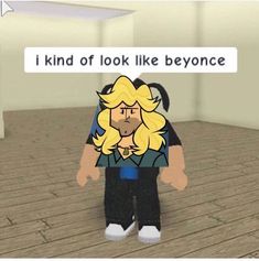 a cartoon character is standing in the middle of a room with a sign that says, i kind of look like beyonde