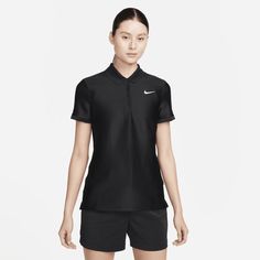 Take your swing feeling focused and free in this easy-fitting polo. Side slits and the perfect amount of stretch offer the ultimate range of motion. Ribbed on the outside and smooth on the inside, its fabric adds dimension to your look while sweat-wicking tech helps keep you dry and cool from tee box 1 to hole 18. Fitted Black Polo Shirt For Sports, Black Fitted Polo Shirt For Sports, Sporty Nike Tops For Golf, Sporty Fitted Polo Shirt For Sports, Black Moisture-wicking Polo Shirt For Golf, Fitted Polo Shirt For Golf In Athleisure Style, Nike Sporty Short Sleeve Polo Shirt, Fitted Athleisure Polo Shirt For Golf, Fitted Athleisure Polo Shirt