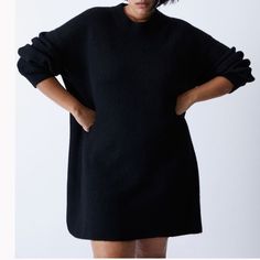 H&M Black Sweater Dress, Size Small, New With Tags, Never Worn In Great Condition Oversized Knee-length Mini Dress For Fall, Solid Mini Dress For Fall Daywear, Mini Dress For Daywear In Fall, Fall Mini Dress For Daywear, Black Fitted Crew Neck Sweater Dress, Black Fitted Sweater Dress With Crew Neck, Oversized Winter Mini Dress, Black Mini Sweater Dress For Work, Black Oversized Crew Neck Dress