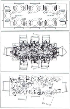 two diagrams showing the different parts of a dining room table and chairs, with one drawing of