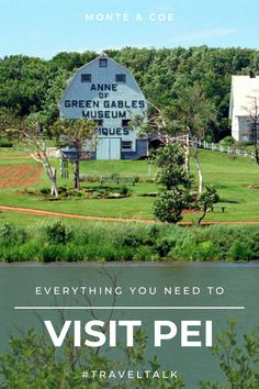 an advertisement for visit pe in front of a barn and water way with the words,'every thing you need to visit pe is travel italy '