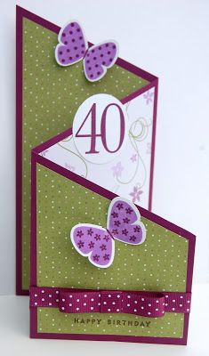 a birthday card with purple butterflies on the front and green envelope, which says 40