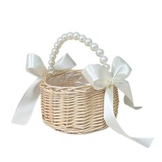 PRICES MAY VARY. Flower basket with handle is made of rattan and pearl handle, sturdy, lightweight, not easy to break, the plastic lining inside makes it not easy to get dirty, so you can use it for a long time. Flower girl basket for wedding is great for wedding party, this flower girl basket is suitable for holding flowers or rose petals, it can also be used as a picnic basket when you are on vacation. This flower girl basket for gift is a perfect gift for your mother, sister, daughter, wife and your friends on their birthday, Easter and Halloween. Flower girl proposal, the flower girl basket to scatter flowers and petals on the aisle to bless your wedding, make your wedding romantic and poetic. Decorative baskets for home decor, woven basket can used as a hamper, storage basket, toys, s Cute Flower Girl Baskets, Flower Girl Basket Ideas, Diy Flower Girl Basket, Wedding Flower Basket, Wedding Storage, Wicker Storage, Hamper Storage, Flower Girl Baskets, Decorative Baskets