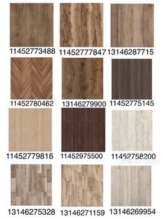 the different types of wood flooring in various colors and sizes, including brown, white,