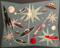 an image of a painting with stars and rockets