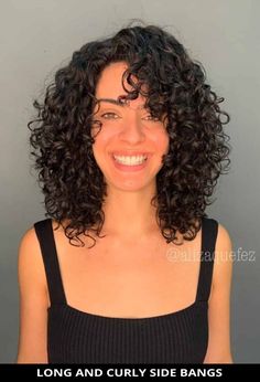 Short Hair Long Bangs, Curly Hair Side Part, Cut Side Bangs, Lengths Of Hair, Curly Hair Designs, Best Curly Haircuts, Long Curly Haircuts, Side Curls, Long Side Bangs