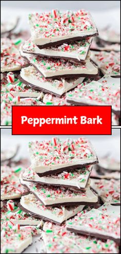 peppermint bark is stacked on top of each other