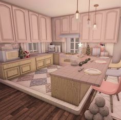 Blush Pink House Exterior Bloxburg, Bloxburg Kitchen Ideas Pastel, Bloxburg House Layouts Kitchen, Peachy Lexi Bloxburg House, Barbie Dream House Bloxburg Layout, Blush Bathroom Bloxburg, Bloxburg Pastel Bedroom, Bloxburg House Ideas One Floor, Blush House Layout