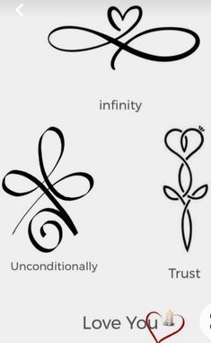 four different types of tattoos with the words, love you and infiniteity on them