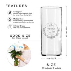 an image of a vase with flowers in it and the measurements for each vase to be shown