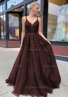 A Line Princess V Neck Sweep Train Lace Prom Dresses V-neck Lace Dress With Sweep Train, Lace V-neck Dress With Sweep Train, Brown Sleeveless Wedding Dresses, Brown Sleeveless Dress For Wedding, Trace Trace, Black Lace Prom Dress, Sweep Train Prom Dress, Lace Prom Dresses, Dark Red Dresses