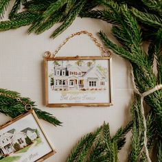 Ornament Watercolor, Handpainted Christmas Ornaments, Frame Ornament, Mini Frame, Watercolor House, Watercolor House Portrait, Hand Painted Glasses, Custom Watercolor Portrait, Painting Christmas