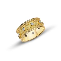 "The beauty of Byzantine style jewelry, completely handcrafted in Greece with the old-fashioned way, is omnipresent. An outstanding 18K solid yellow gold ring with Byzantine design decorated with natural diamonds, remains a classic and elegant choice for everyone. Bold and traditional, you will not take your eyes over your finger. Neither will your friends! High Quality Handmade Greek jewelry! This is a stunning ring that works well for all occasions, styles, and ages. You will love it! Dimensio Byzantine Design, Byzantine Ring, Diamond Pave Ring, Emerald Eternity Band, Unique Ring Designs, Friends High, Mom Ring, Pave Diamond Ring, Greek Jewelry