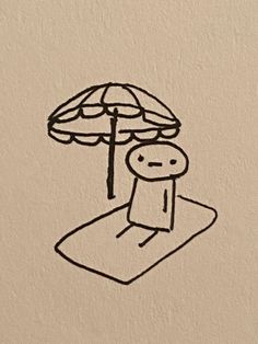 a drawing of a person sitting under an umbrella