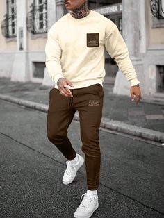 Multicolor Casual Collar   Letter  Embellished Slight Stretch Spring/Fall Men Clothing Nike Matching Set Outfit Men, Hoodie And Pants Set Men, Mens Nike Sweatsuit Outfits, Men’s Sweatsuit Outfit, Men’s Matching Sweat Set, Jogging Pants Men, Sweat Sets, Jogging Suit, Sweat Set