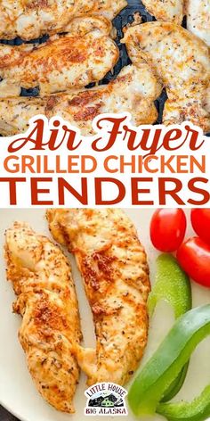 grilled chicken tenders on a plate with peppers and tomatoes