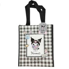 Sanrio Tote Bag Kuromi Cherecked Reusable Shopping, Grocery, Travel Bag Sanrio Tote Bag - Kuromi, 9.8 X 11 X 3.9 In * New Cherecked Bag * Plastic * Reusable * Tote * Great Shopping Bag Black Reusable Shopping Bag, Cute Reusable School Bags, Cute Reusable Travel Bags, Reusable Black Shoulder Bag For Shopping, Black Reusable Shoulder Bag For Shopping, Cute Black Bag For Gift, Cute Black Bags For Gifts, Cute Reusable Tote Bag, Cute Black Bags Suitable As Gift Bag