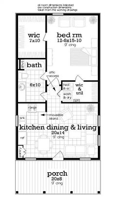 the floor plan for a small house with two bedroom and living areas on each side