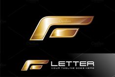 golden letter f logo design on black background with gold color and metallic foil effect, suitable for