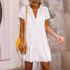 Lasaky - Lace Casual Midi Dress White Lace Mini Dress, Elegant Mini Dress, Best Summer Dresses, Line Dresses, Colorful Dress, A Line Dresses, Midi Dress Casual, Loose Outfit, Embroidery Lace