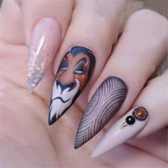 Lion King Nails, King Nails, Disney Inspired Nails, Disney Acrylic Nails, Disney Nail Art, Unghie Nail Art, Cartoon Nails, Disney Nail, Stiletto Nails Designs