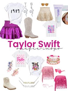 the cover of taylor swift's new album is shown in pink and white, with accessories