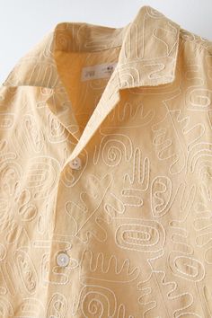 EMBROIDERED SHIRT - Orange | ZARA India Zara Embroidered Shirt, Embroidery Shirts, Photography Shirts, Half Sleeve Shirts, Men Stylish Dress, Fabric Embroidery, Embroidered Tee, Clothing Details