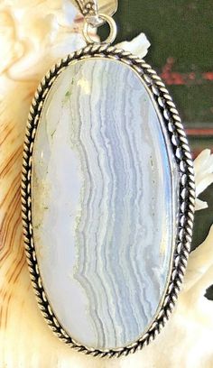 Blue Lace Agate, Blue Agate, Agate Pendant, Lace Agate, Blue Lace, Pendant Necklaces, Agate, 925 Sterling Silver, Necklaces