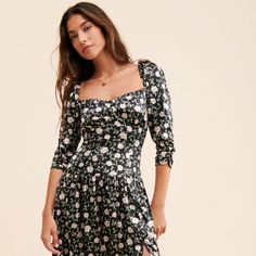 Sweetheart Floral Midi Dress | Nuuly Rent Sweetheart Neckline Fitted Floral Dress For Brunch, Fitted Floral Dress With Sweetheart Neckline For Brunch, Flirty Square Neck Dress For Date Night, Floral Midi Dress With Sweetheart Neckline For Date Night, Flirty Square Neck Dress, Flirty Square Neck Casual Dress, Fitted Midi Dress With Sweetheart Neckline For Garden Party, Flirty Long Sleeve Dress With Fitted Bodice, Floral Print Dress With Fitted Bodice For Date Night