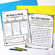 writing a hook worksheet and an activity sheet