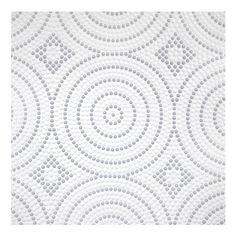 a white and grey wallpaper with circles on the surface, as well as dots