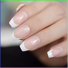 French Nails Ballerina, Kiss Press On Nails, Ballerina Coffin, Nails Ballerina, Hoco Nails, White Tips, Long Press On Nails, White Smile, Ballerina Nails