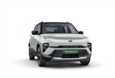 the front end of a white suv with a green bumper sticker that reads punch ev