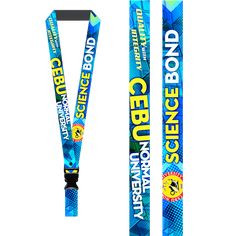 a pair of blue lanyards with the words science bond on them